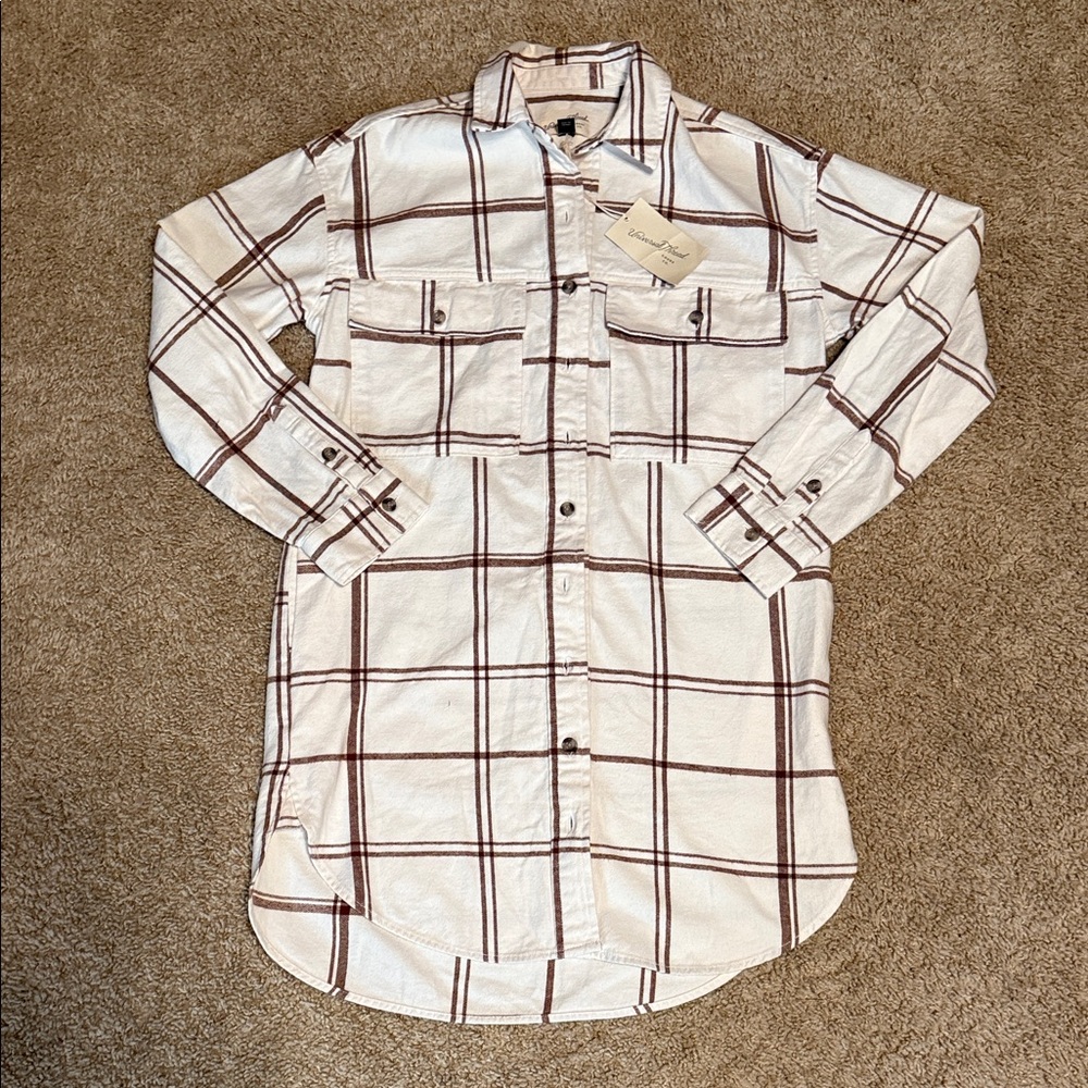 Universal Thread White and Brown Plaid Mini Dress